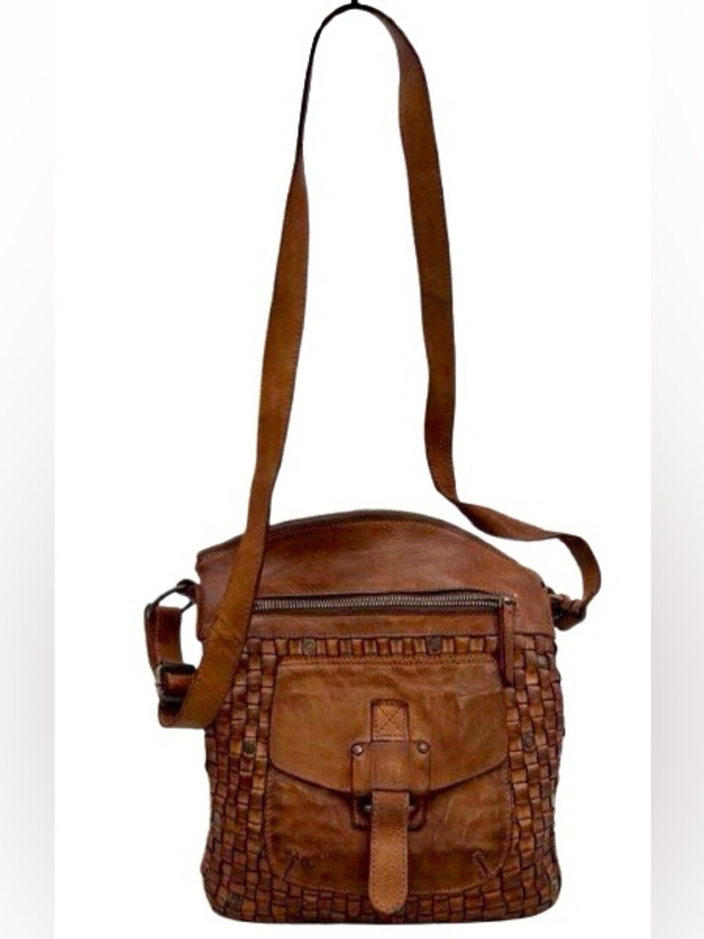 Harbour 2nd Aurora Woven Leather Crossbody Bag (Cognac) - GUC
